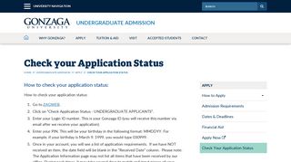 Check your Application Status | Gonzaga University
