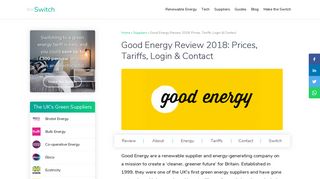 Good Energy Review 2018: Prices, Tariffs, Login & Contact | The Switch