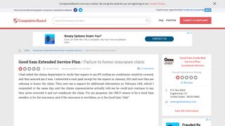 Good Sam Extended Service Plan - Failure to honor insurance claim ...