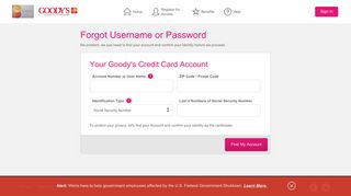 Goody's Credit Card - Forgot Username or Password - Comenity