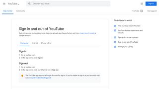 Sign in and out of YouTube - Computer - YouTube ... - Google Support