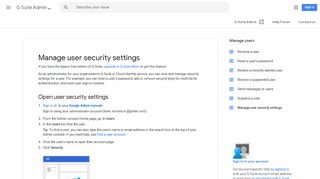 Manage user security settings - G Suite Admin Help - Google Support