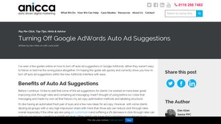 Turning Off Google AdWords Auto Ad Suggestions | Anicca Digital