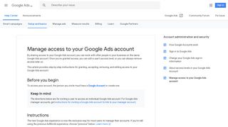 Manage access to your Google Ads account - Previous - Google Ads ...