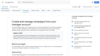 Create and manage campaigns from your manager ... - Google Support