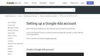 Setting up a Google Ads account · Shopify Help Center
