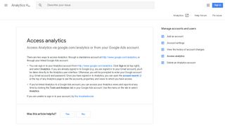 Access analytics - Analytics Help - Google Support
