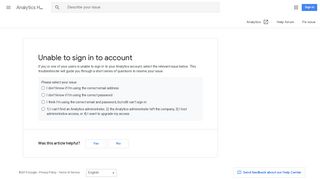 Unable to sign in to account - Analytics Help - Google Support