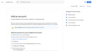 Add an account - Analytics Help - Google Support