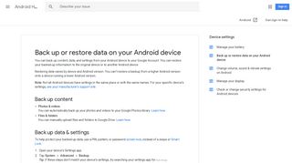 Back up or restore data on your Android device ... - Google Support