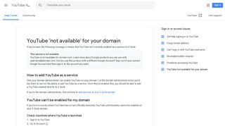 YouTube 'not available' for your domain - Google Support