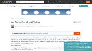 YouTube Restricted Video - Web Browsers - Spiceworks Community