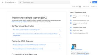 Troubleshoot single sign-on (SSO) - G Suite Admin ... - Google Support