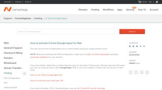 How to activate G Suite (Google Apps) for Mail - Hosting - Namecheap ...