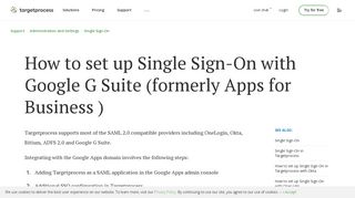 How to set up Single Sign-On with Google G Suite (formerly Apps for ...