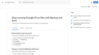 Stop syncing Google Drive files with Backup and Sync - Computer ...