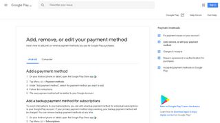 Add, remove, or edit your payment method - Android - Google Play Help