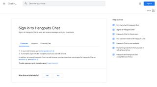 Sign in to Hangouts Chat - Computer - Chat Help - Google Support