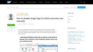 How to disable Single Sign On (SSO) and enter user manually | SAP ...