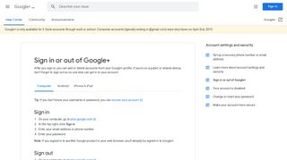 Sign in to or out of Google+ - Computer - Google+ Help - Google Support