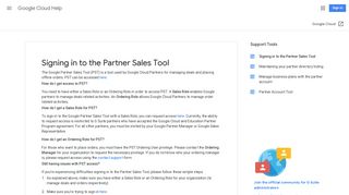 Signing in to the Partner Sales Tool - Google Cloud Help