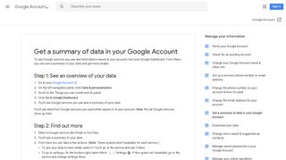 Get a summary of data in your Google Account - Google Account Help