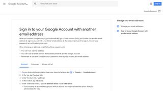 Sign in to your Google Account with another email address - Android ...