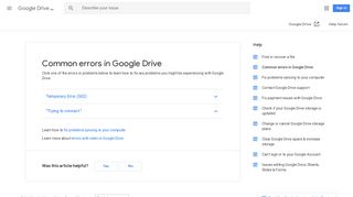 Common errors in Google Drive - Google Drive Help - Google Support