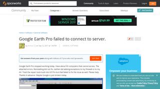 Google Earth Pro failed to connect to server. - General Software ...