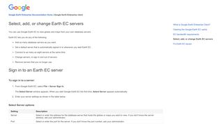 Select, add, or change Earth EC servers - Google Earth Enterprise