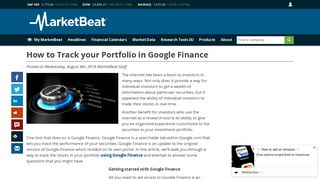 How to Track your Portfolio in Google Finance | MarketBeat.com