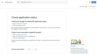 Check application status - Nonprofits Help - Google Support