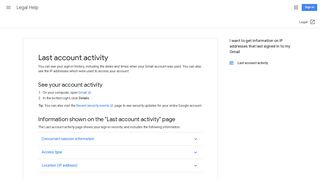Last account activity - Legal Help - Google Support