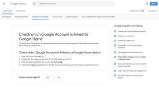 Check which Google Account is linked to Google Home - Google ...