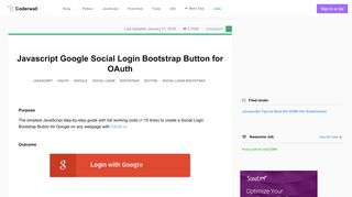 Javascript Google Social Login Bootstrap Button for OAuth (Example)