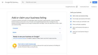 Add or claim your business listing - Google My Business Help