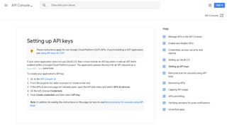 Setting up API keys - API Console Help - Google Support