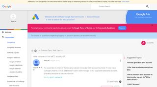Solved: How to search for MCC account? - The Google Advertiser ...