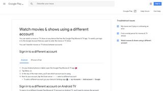 Watch movies & shows using a different account - Android - Google ...