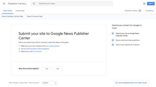 Submit your site to Google News Publisher Center - Google Support
