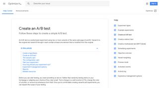 Create an A/B test - Optimize Help - Google Support