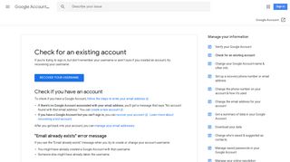 Check for an existing account - Google Account Help - Google Support