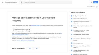 Manage saved passwords in your Google Account - Google Support