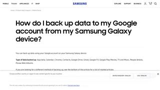 How do I back up data to my Google account from my Samsung ...