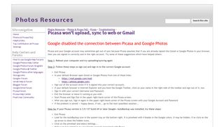 Picasa won't upload, sync to web or Gmail - Photos ... - Google Sites