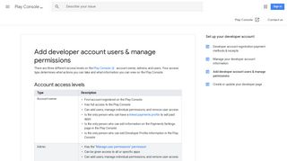 Add developer account users & manage permissions - Play Console ...