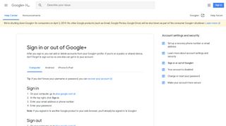 Sign in or out of Google+ - Computer - Google+ Help - Google Support