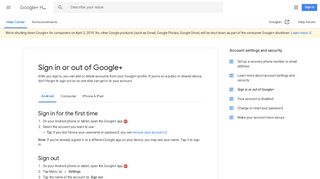 Sign in or out of Google+ - Android - Google+ Help - Google Support