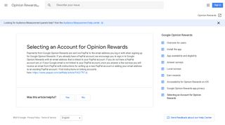 Selecting an Account for Opinion Rewards - Google Support