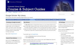 My Library - Google Scholar - LibGuides at University of Pittsburgh